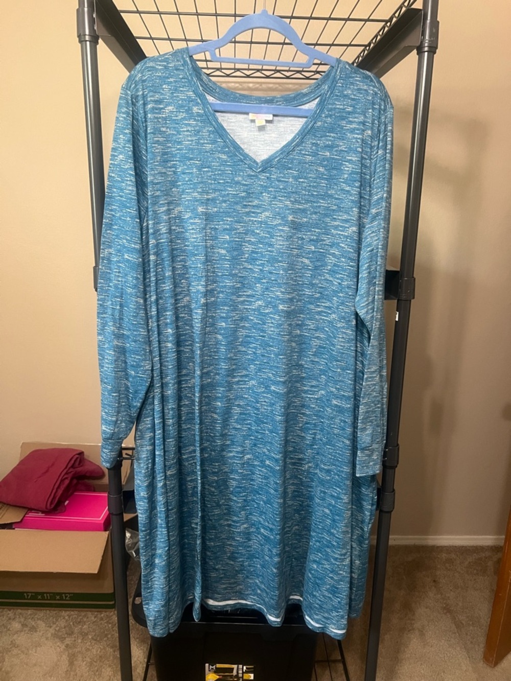 LuLaRoe Teal Space-Dye V-Neck Long Sleeve Dress